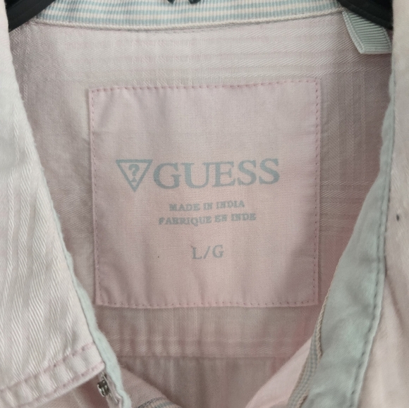 VTG Guess Shirt Men Sz Large Pink Snap Buttons Short Sleeve Pockets Cssual - Picture 6 of 15